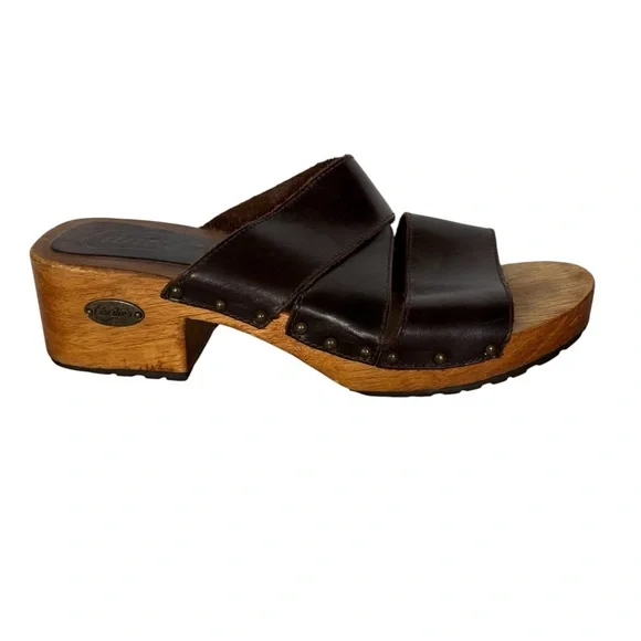 Y2K Candies wooden leather strappy clogs shoes size 10 - Picture 5 of 9